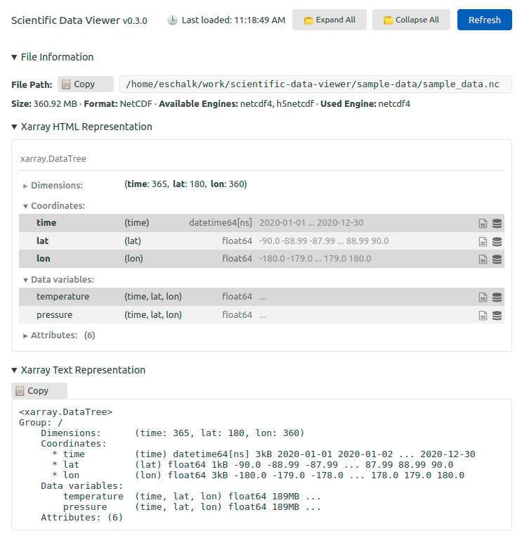 Screenshot showing Xarray HTML representation in VS Code